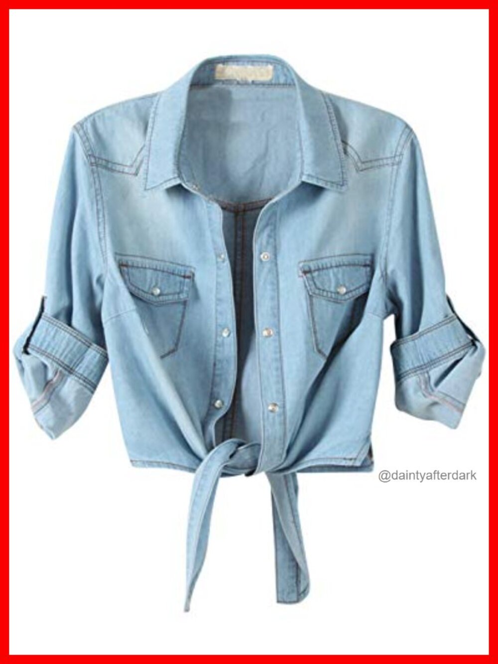 Omoone Womens Crop Denim Top Tie Knot Shirt Chambray Cardigan